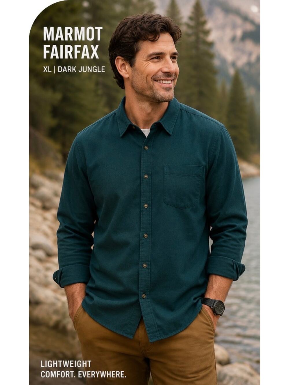 Marmot Fairfax Shirt Mens XL Dark Jungle Lightweight Cotton Blend Button Up NWT